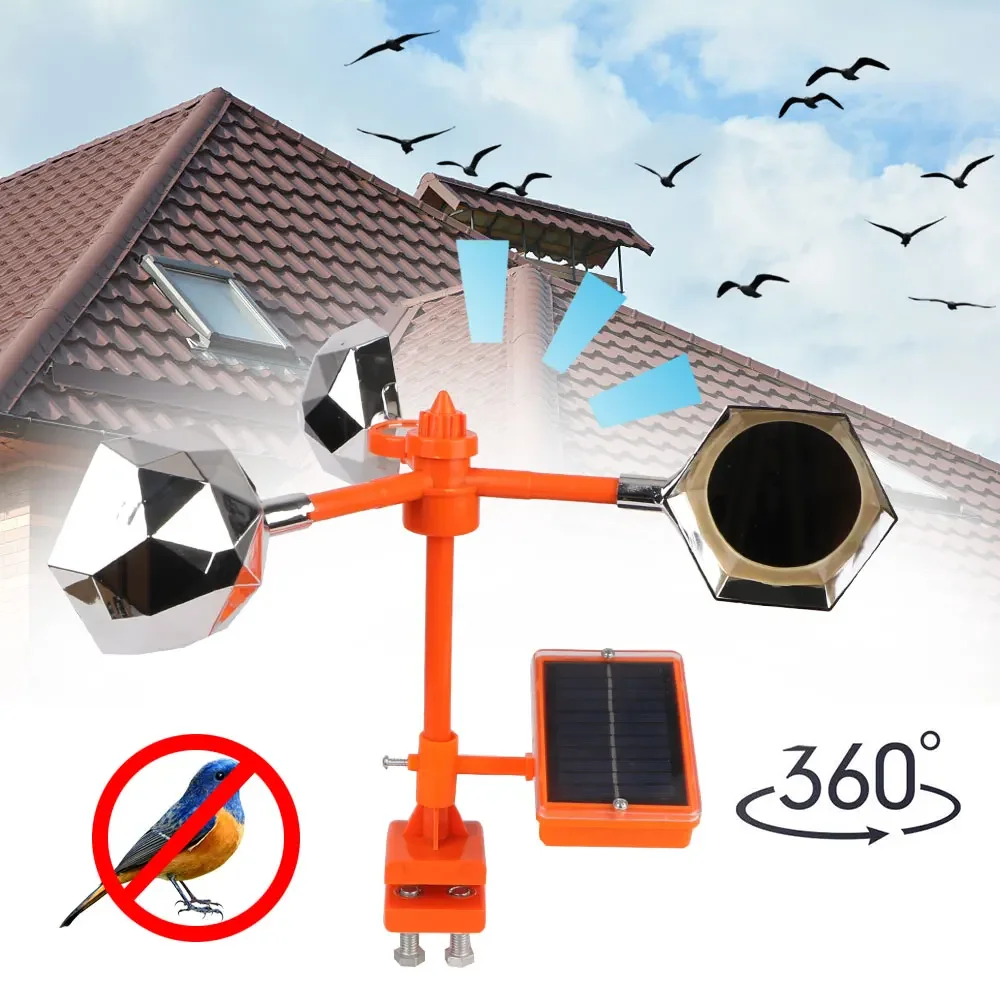Solar Bird Scarer - ソーラー風力駆動自動鳥よけ装置360 ° 回転式屋外庭園農場用反射音怖がらせ装置