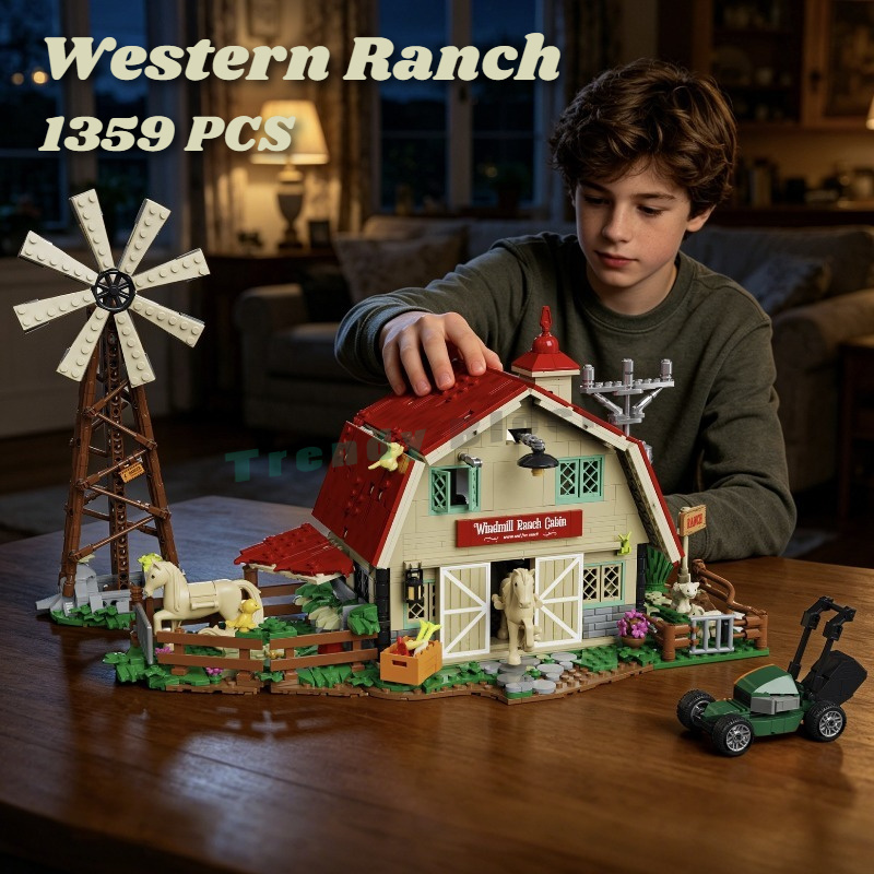 Agriculture Farm House - 1359ピース ウェスタン風車牧場キャビンストリートビュービルディングブロック、農業農家建築装飾DIYおもちゃホリデーギフト